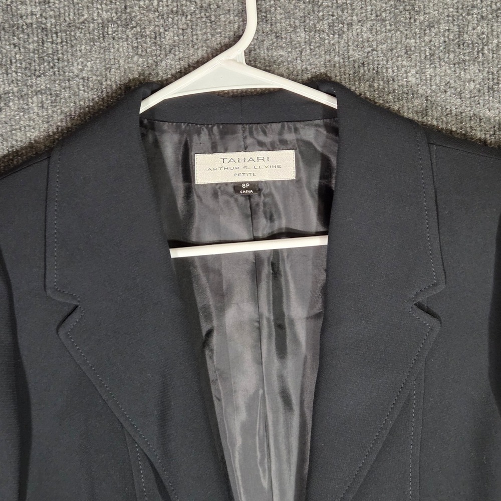 Tahari Arthur S Levine Black Blazer Womens 8P Petite Cropped Suit Jacket Hook